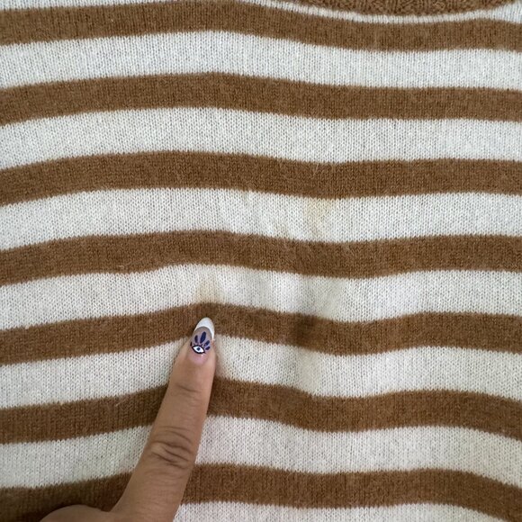 J. Crew Collection Womens Brown/Cream Cashmere Striped Long Sleeve Sweater S - Picture 5 of 7